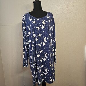 Womens Soft Cotton Long Sleeve Nightgown Sz 3XL Navy White Comfy Sleepwear R0105